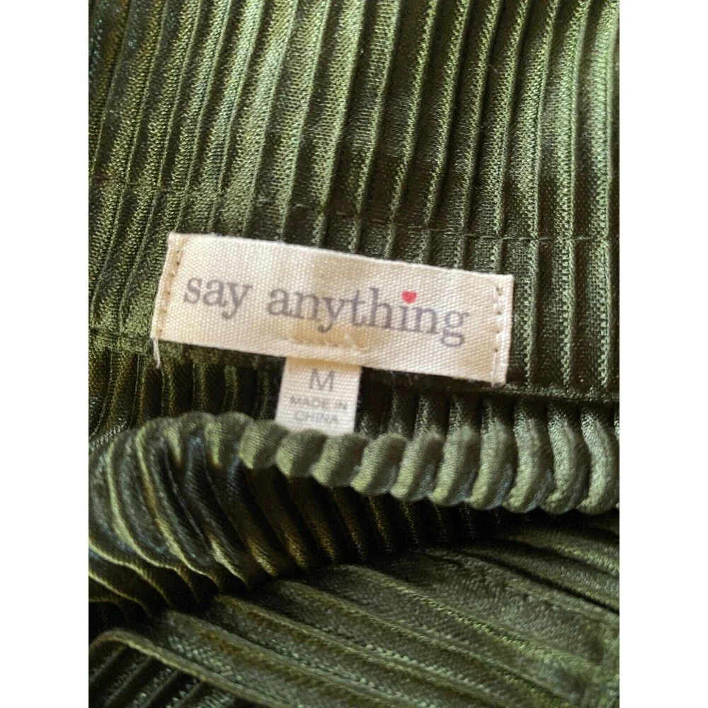 Say Anything 2pc Top Pants Sz M Olive Green Ribbed Long Sleeve Button Down Sheer - Picture 10 of 14